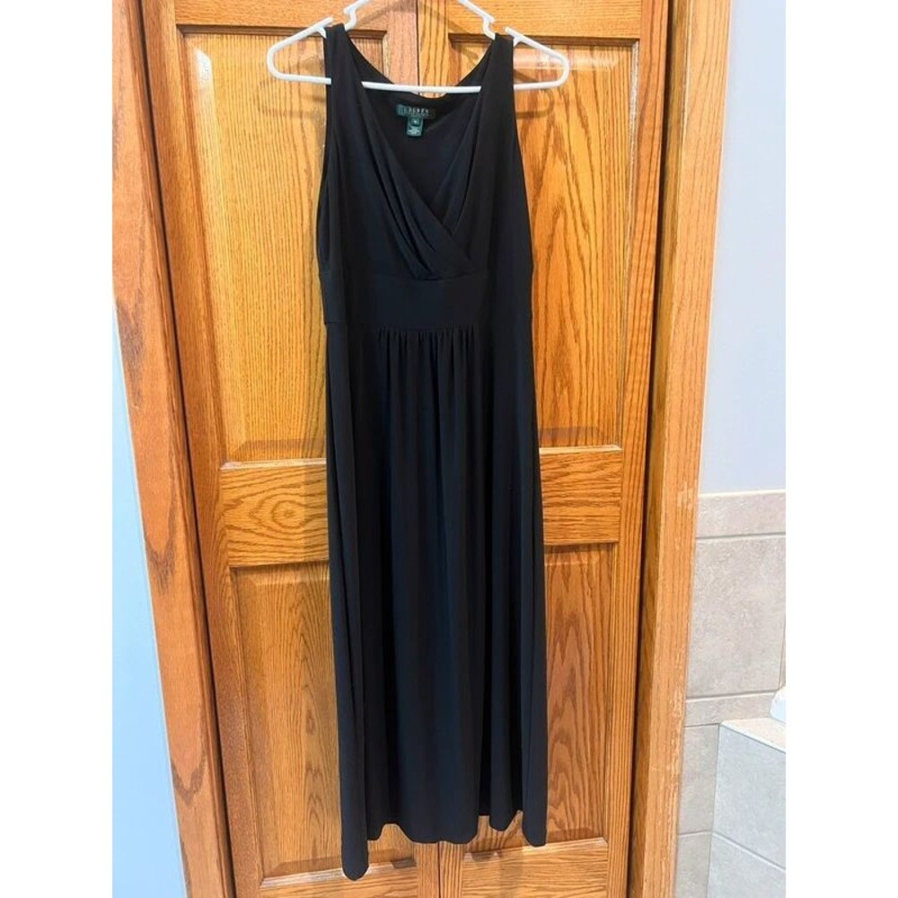 Lauren Ralph Lauren Black Maxi Dress Size 10 Sleeveless Surplice V Neck